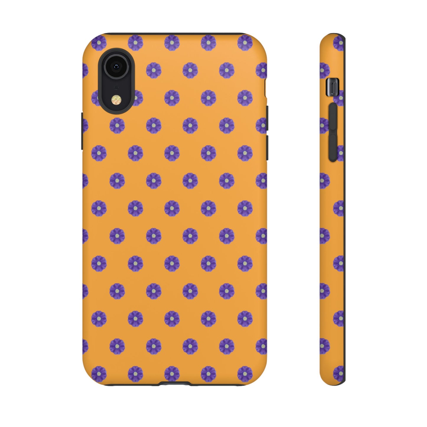 Coque Téléphone Samsung, iPhone & Google Pixel Renforcée Mate – Design Botanique Epuré Fleurs de Primevère sur Fond Ambre | Protection Antichoc | Idée Cadeau Femme