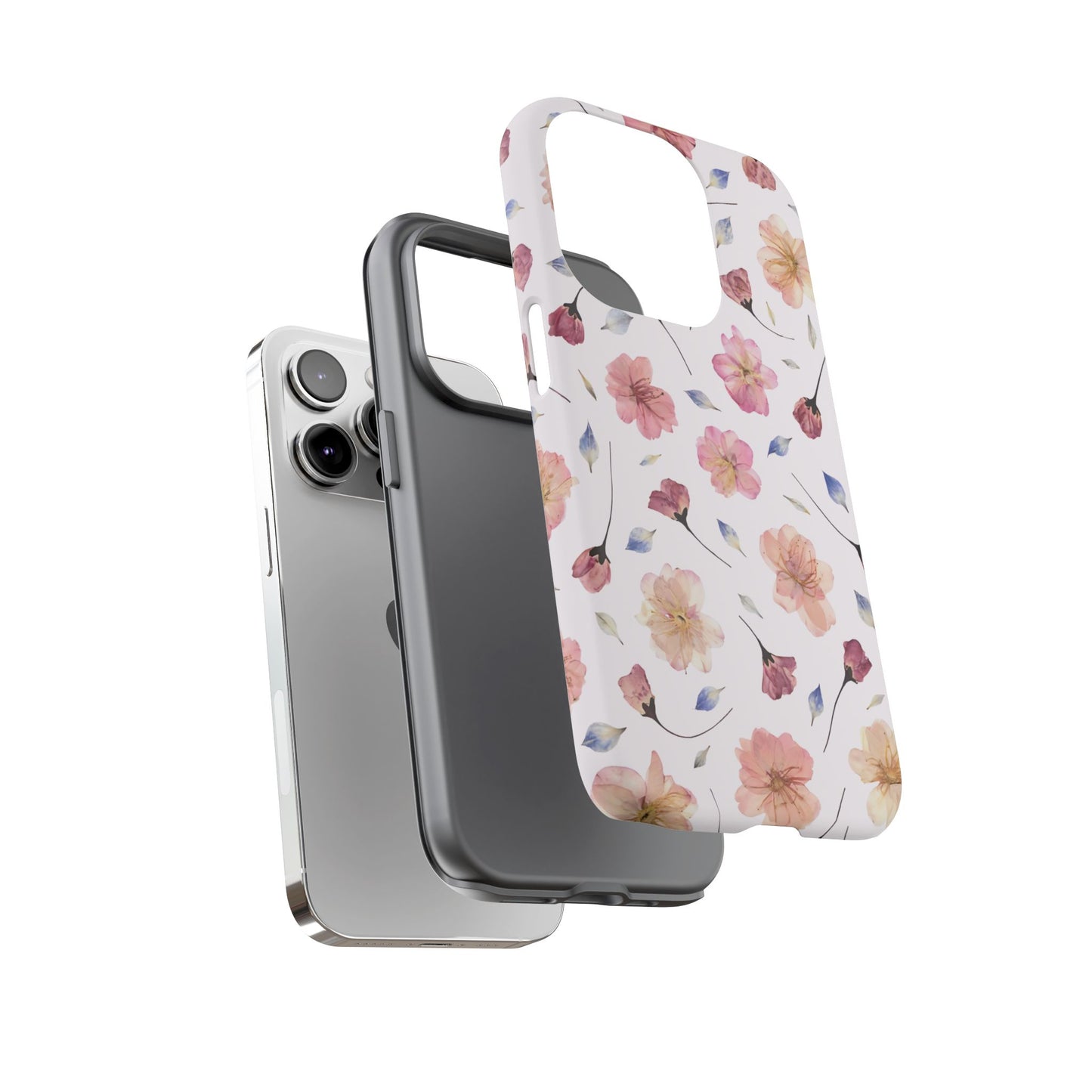 Coque Téléphone Samsung, iPhone & Google Pixel Renforcée Mate – Design Floral Fleurs de Cerisier sur Fond Blanc Poudré | Protection Antichoc | Idée Cadeau Femme