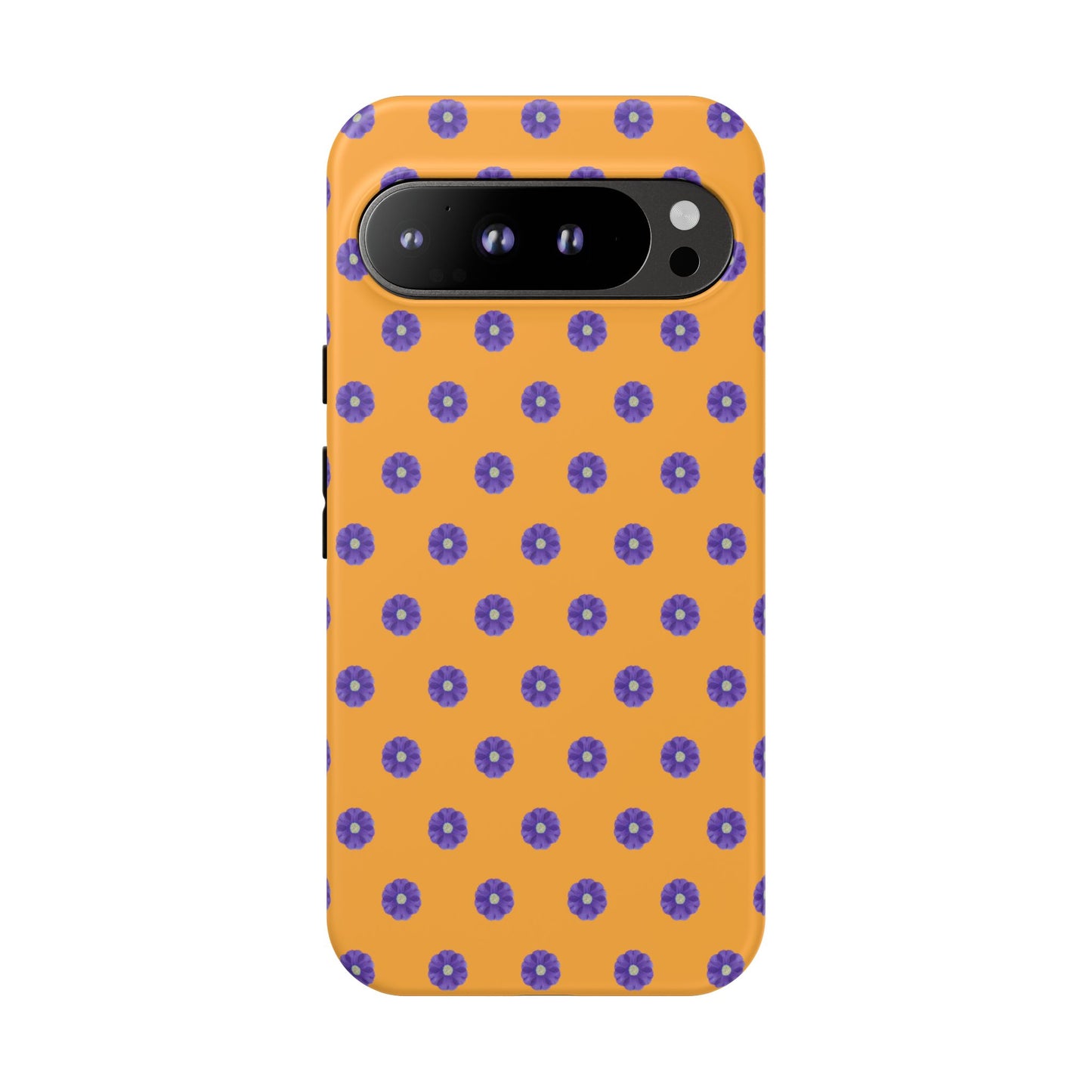 Coque Téléphone Samsung, iPhone & Google Pixel Renforcée Mate – Design Botanique Epuré Fleurs de Primevère sur Fond Ambre | Protection Antichoc | Idée Cadeau Femme