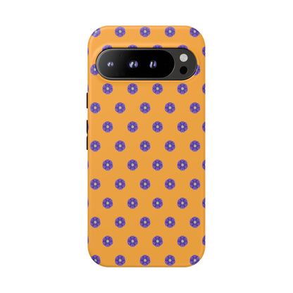 Coque Téléphone Samsung, iPhone & Google Pixel Renforcée Mate – Design Botanique Epuré Fleurs de Primevère sur Fond Ambre | Protection Antichoc | Idée Cadeau Femme