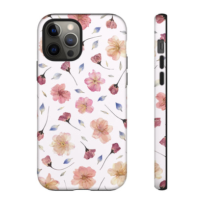 Coque Téléphone Samsung, iPhone & Google Pixel Renforcée Mate – Design Floral Fleurs de Cerisier sur Fond Blanc Poudré | Protection Antichoc | Idée Cadeau Femme