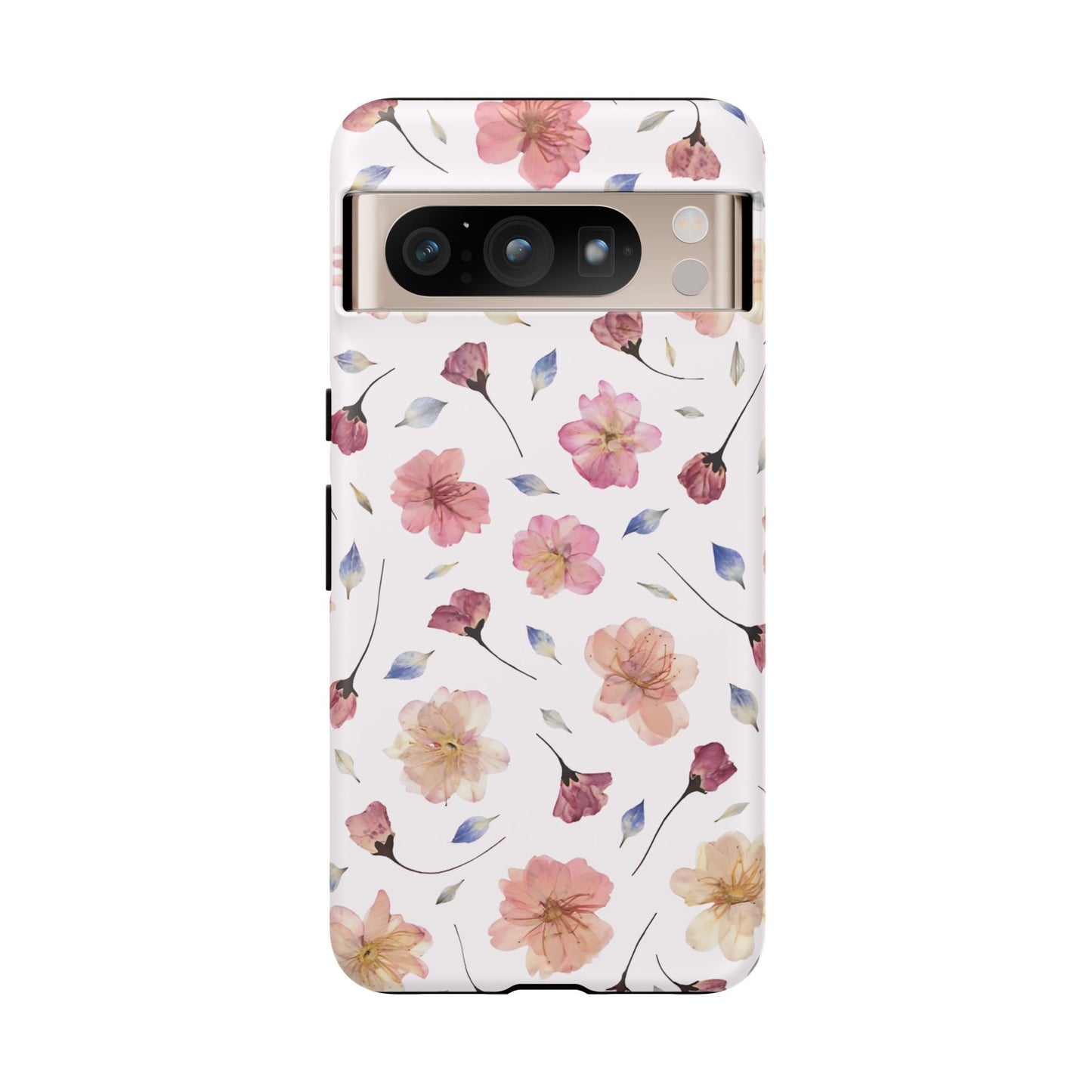 Coque Téléphone Samsung, iPhone & Google Pixel Renforcée Mate – Design Floral Fleurs de Cerisier sur Fond Blanc Poudré | Protection Antichoc | Idée Cadeau Femme