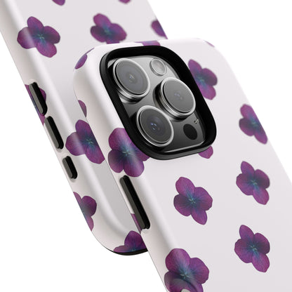 Coque Téléphone Samsung, iPhone & Google Pixel Renforcée Mate – Design Floral Epuré Fleurs de Hortensia sur Fond Blanc Perlé | Protection Antichoc | Idée Cadeau Anniversaire