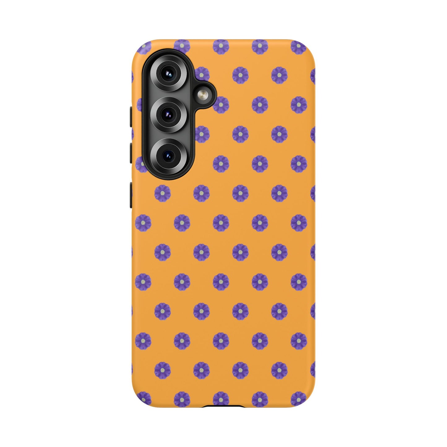 Coque Téléphone Samsung, iPhone & Google Pixel Renforcée Mate – Design Botanique Epuré Fleurs de Primevère sur Fond Ambre | Protection Antichoc | Idée Cadeau Femme