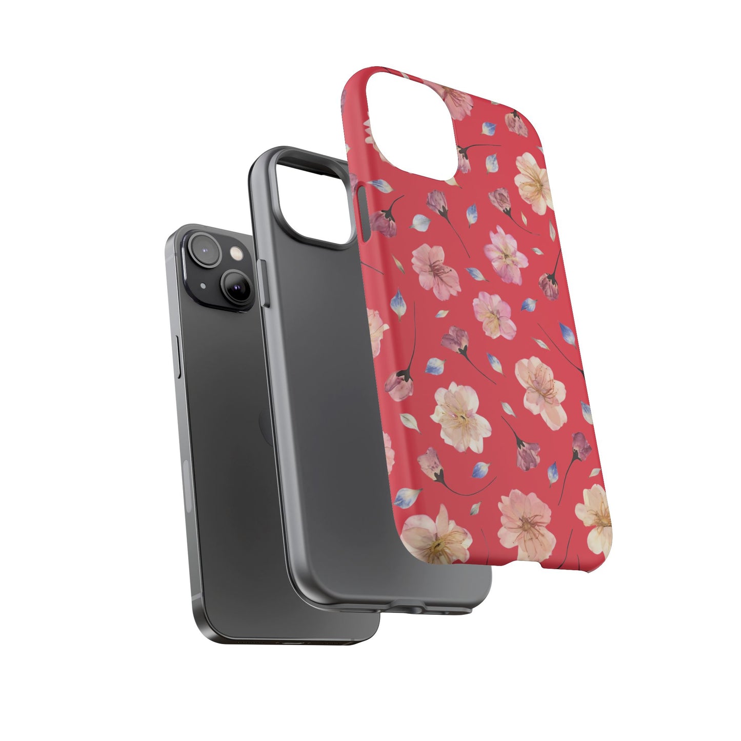 Coque Téléphone Samsung, iPhone & Google Pixel Renforcée Mate – Design Floral Fleurs de Cerisier sur Fond Rouge Féminin | Protection Antichoc | Idée Cadeau Femme