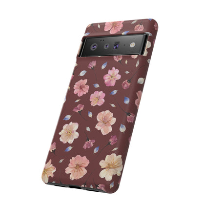 Coque Téléphone Samsung, iPhone & Google Pixel Renforcée Mate – Design Floral Fleurs de Cerisier sur Fond Bordeaux | Protection Antichoc | Idée Cadeau Pour Elle
