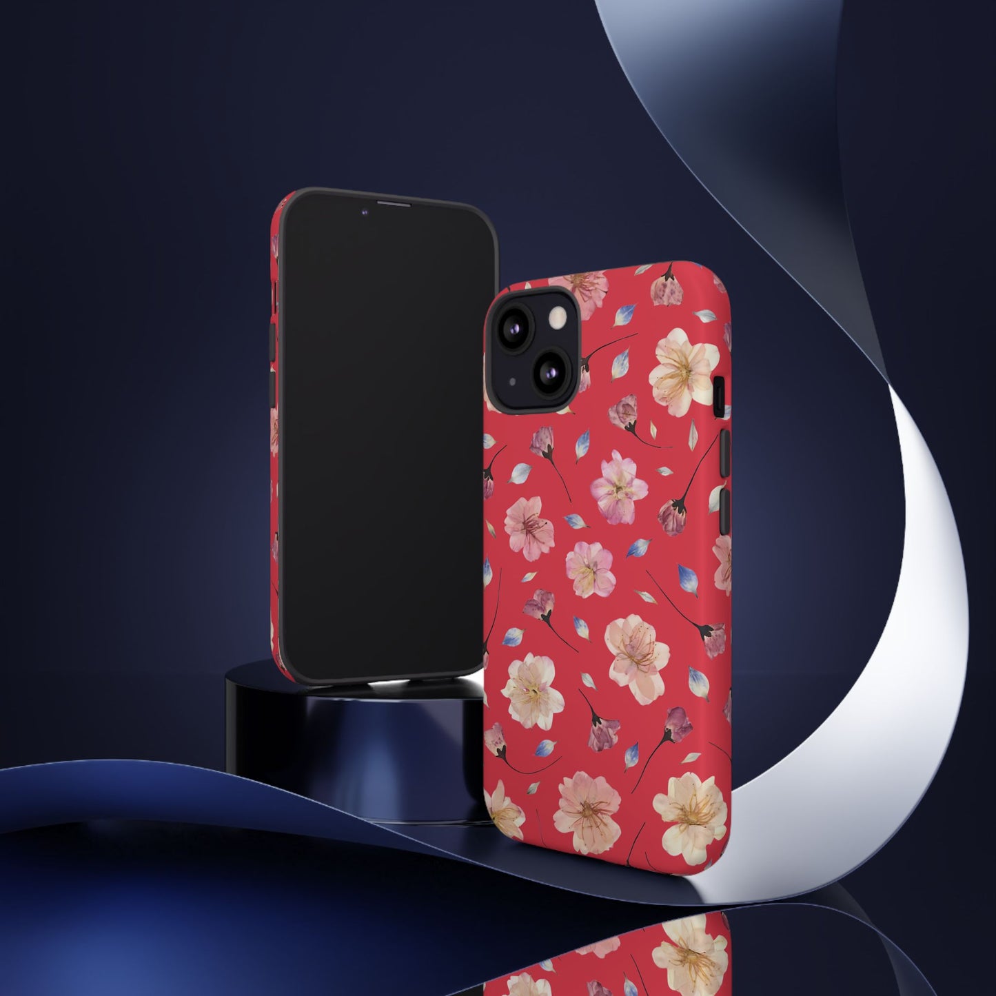 Coque Téléphone Samsung, iPhone & Google Pixel Renforcée Mate – Design Floral Fleurs de Cerisier sur Fond Rouge Féminin | Protection Antichoc | Idée Cadeau Femme