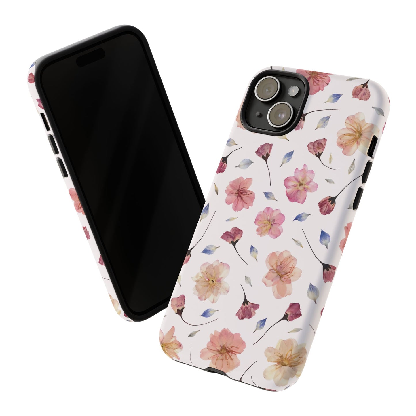 Coque Téléphone Samsung, iPhone & Google Pixel Renforcée Mate – Design Floral Fleurs de Cerisier sur Fond Blanc Poudré | Protection Antichoc | Idée Cadeau Femme
