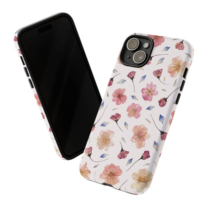 Coque Téléphone Samsung, iPhone & Google Pixel Renforcée Mate – Design Floral Fleurs de Cerisier sur Fond Blanc Poudré | Protection Antichoc | Idée Cadeau Femme