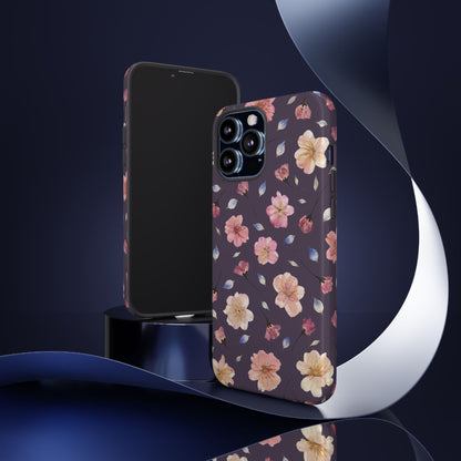 Coque Téléphone Samsung, iPhone & Google Pixel Renforcée Mate – Design Floral Fleurs de Cerisier sur Fond Couleur Prune | Protection Antichoc | Idée Cadeau Femme