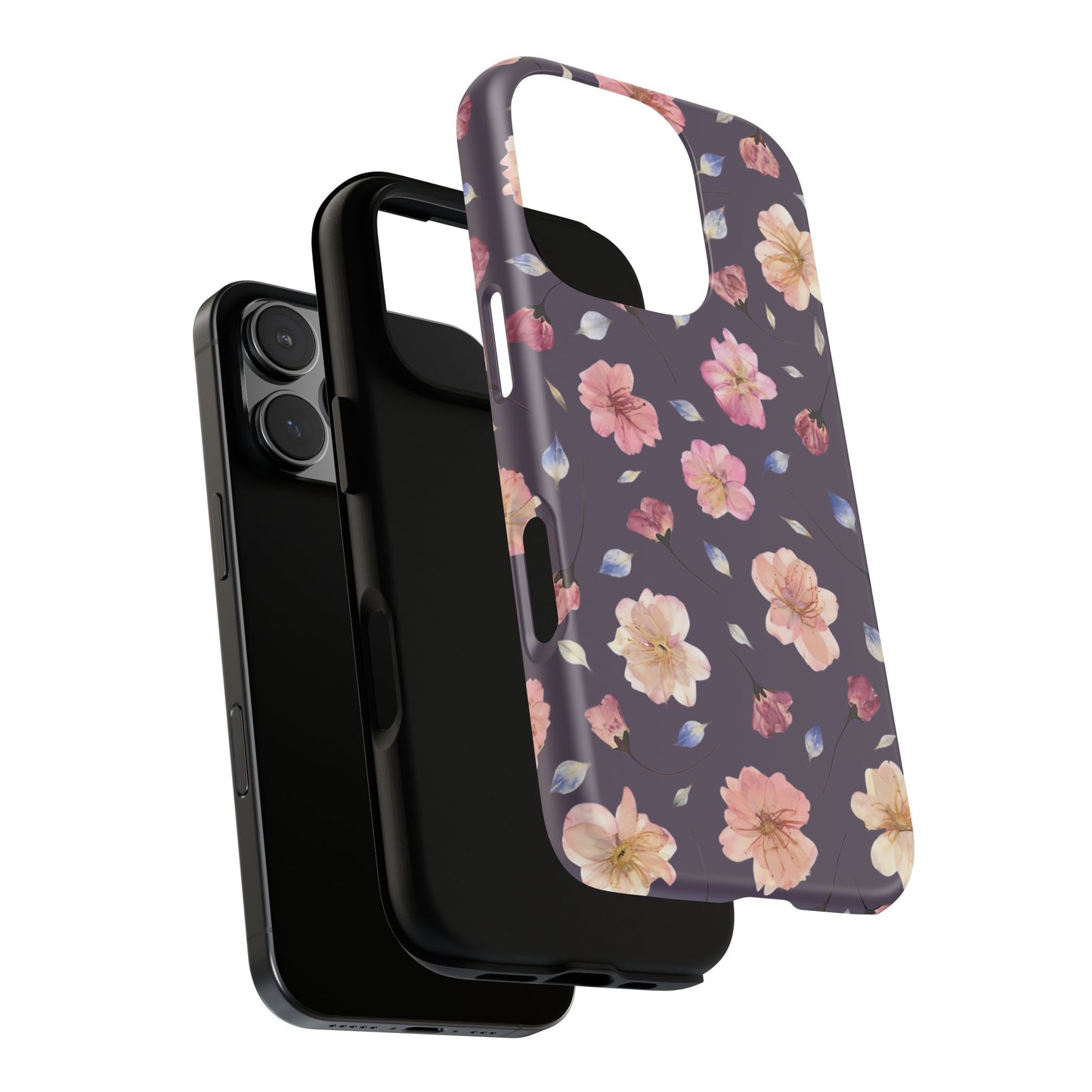 Coque Téléphone Samsung, iPhone & Google Pixel Renforcée Mate – Design Floral Fleurs de Cerisier sur Fond Couleur Prune | Protection Antichoc | Idée Cadeau Femme