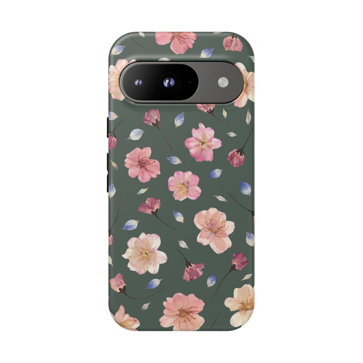 Coque Téléphone Samsung, iPhone & Google Pixel Renforcée Mate – Design Floral Fleurs de Cerisier sur Fond Verte Minéral | Protection Antichoc | Idée Cadeau Femme