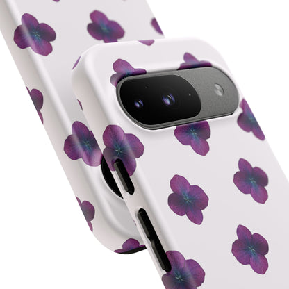 Coque Téléphone Samsung, iPhone & Google Pixel Renforcée Mate – Design Floral Epuré Fleurs de Hortensia sur Fond Blanc Perlé | Protection Antichoc | Idée Cadeau Anniversaire