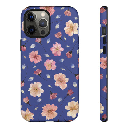 Coque Téléphone Samsung, iPhone & Google Pixel Renforcée Mate – Design Floral Fleurs de Cerisier sur Fond Bleu Encre | Protection Antichoc | Idée Cadeau Pour Elle