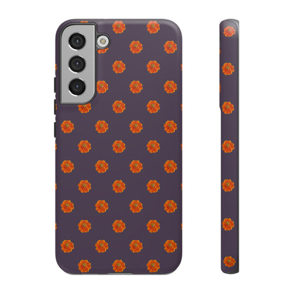 Coque Téléphone Samsung, iPhone & Google Pixel Renforcée Mate – Design Floral Epuré Fleurs de Cosmos Orange sur Fond Couleur Prune | Protection Antichoc | Idée Cadeau Femme
