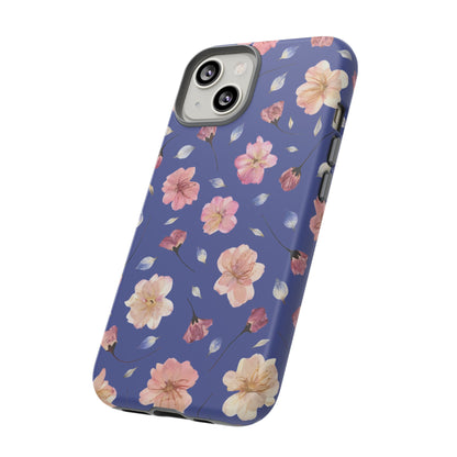 Coque Téléphone Samsung, iPhone & Google Pixel Renforcée Mate – Design Floral Fleurs de Cerisier sur Fond Bleu Encre | Protection Antichoc | Idée Cadeau Pour Elle
