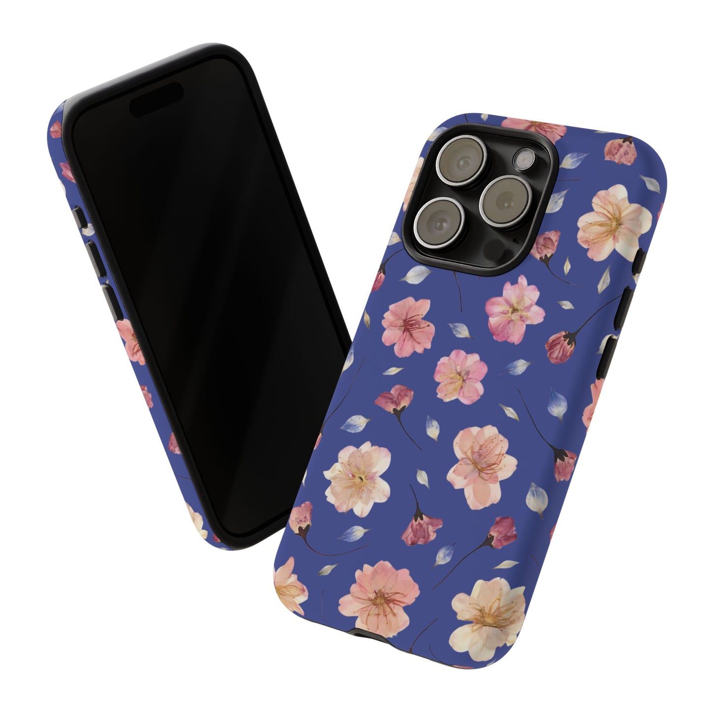 Coque Téléphone Samsung, iPhone & Google Pixel Renforcée Mate – Design Floral Fleurs de Cerisier sur Fond Bleu Encre | Protection Antichoc | Idée Cadeau Pour Elle