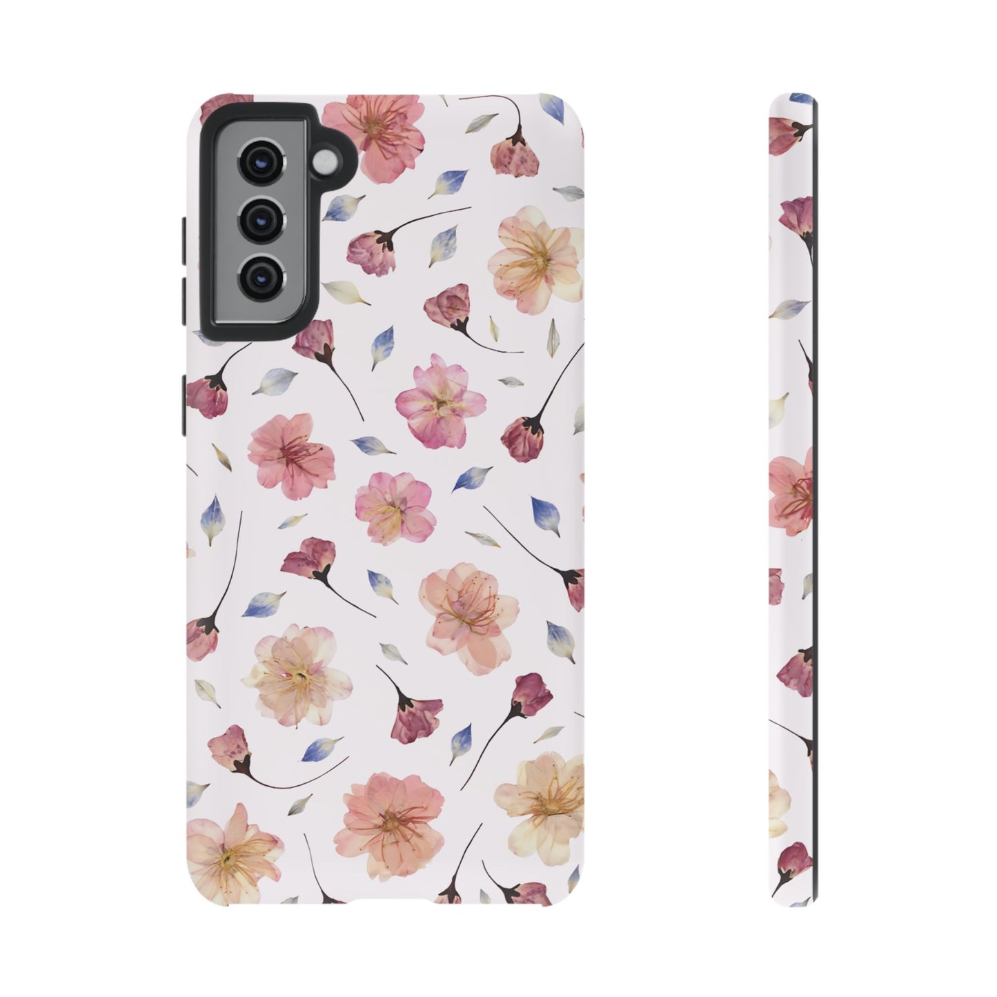 Coque Téléphone Samsung, iPhone & Google Pixel Renforcée Mate – Design Floral Fleurs de Cerisier sur Fond Blanc Poudré | Protection Antichoc | Idée Cadeau Femme