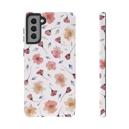 Coque Téléphone Samsung, iPhone & Google Pixel Renforcée Mate – Design Floral Fleurs de Cerisier sur Fond Blanc Poudré | Protection Antichoc | Idée Cadeau Femme