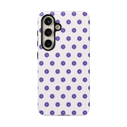 Coque Téléphone Samsung, iPhone & Google Pixel Renforcée Mate – Design Botanique Epuré Fleurs de Primevère sur Fond Blanc Perlé | Protection Antichoc | Idée Cadeau Femme