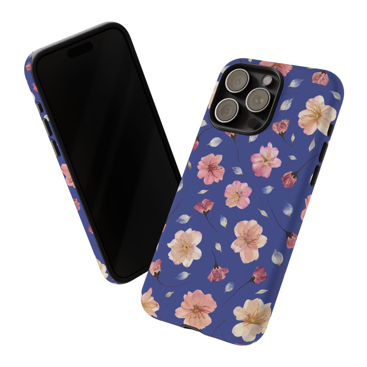 Coque Téléphone Samsung, iPhone & Google Pixel Renforcée Mate – Design Floral Fleurs de Cerisier sur Fond Bleu Encre | Protection Antichoc | Idée Cadeau Pour Elle