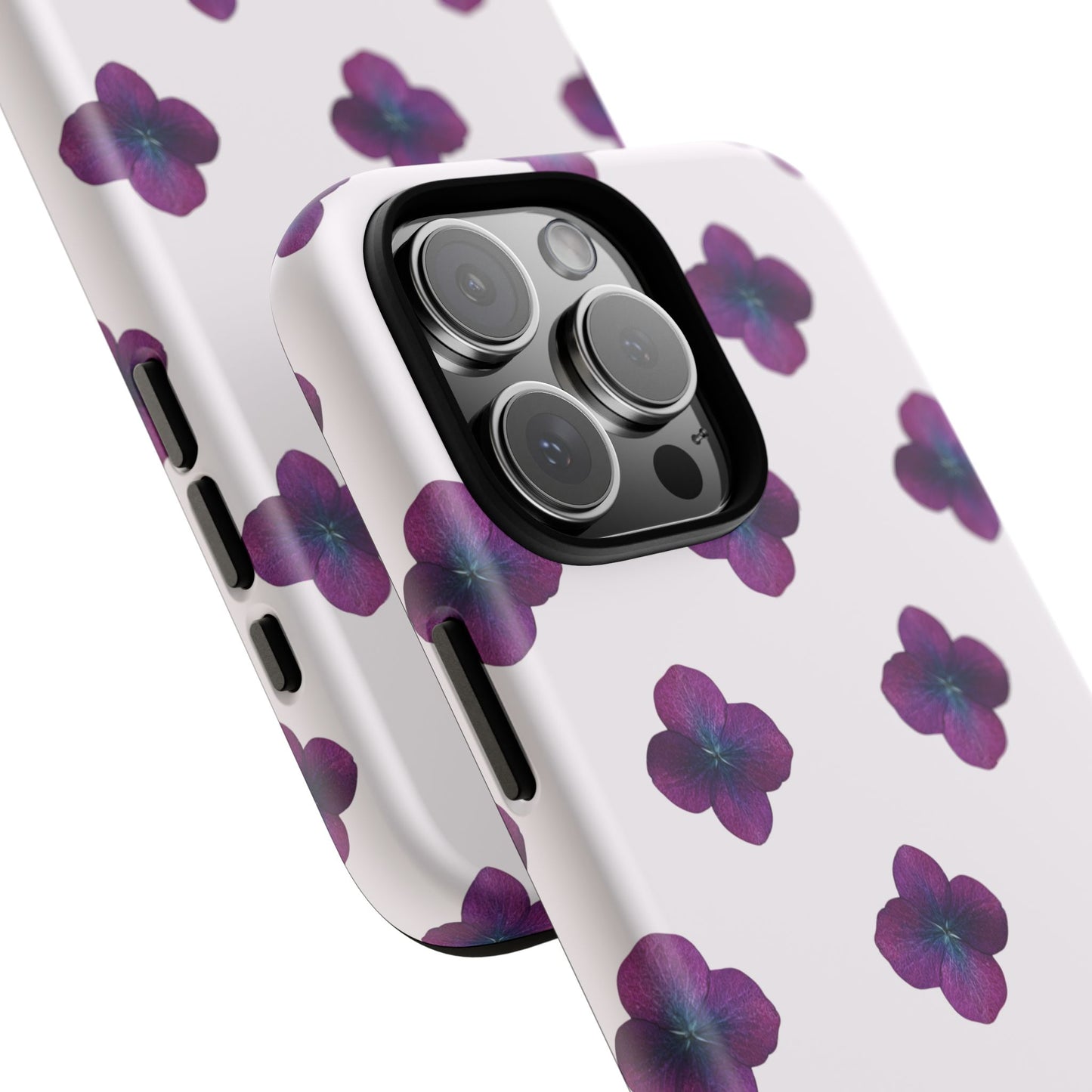 Coque Téléphone Samsung, iPhone & Google Pixel Renforcée Mate – Design Floral Epuré Fleurs de Hortensia sur Fond Blanc Perlé | Protection Antichoc | Idée Cadeau Anniversaire