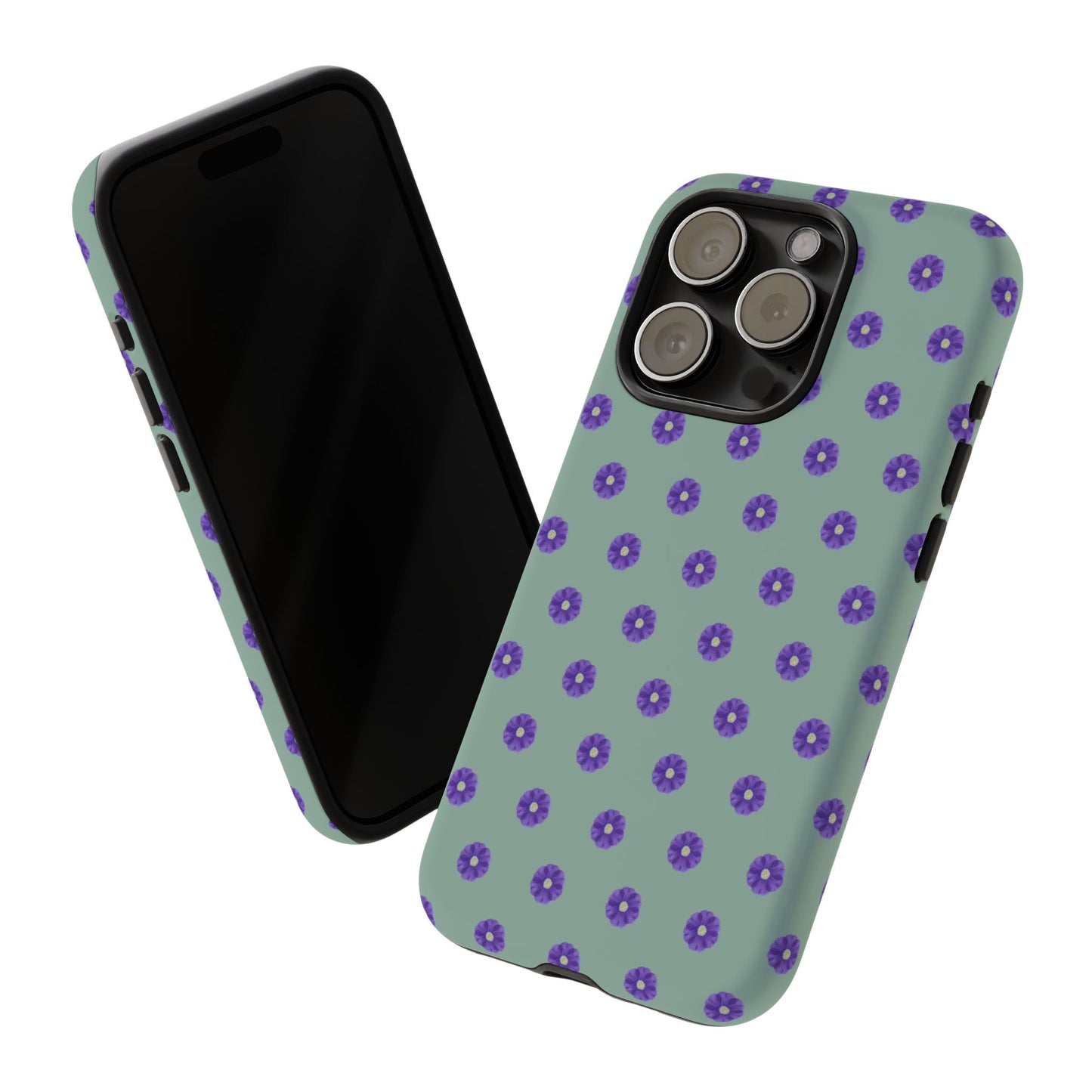 Coque Téléphone Samsung, iPhone & Google Pixel Renforcée Mate – Design Floral Epuré Fleurs de Primevère sur Fond Vert Eucalyptus | Protection Antichoc | Idée Cadeau Anniverssaire