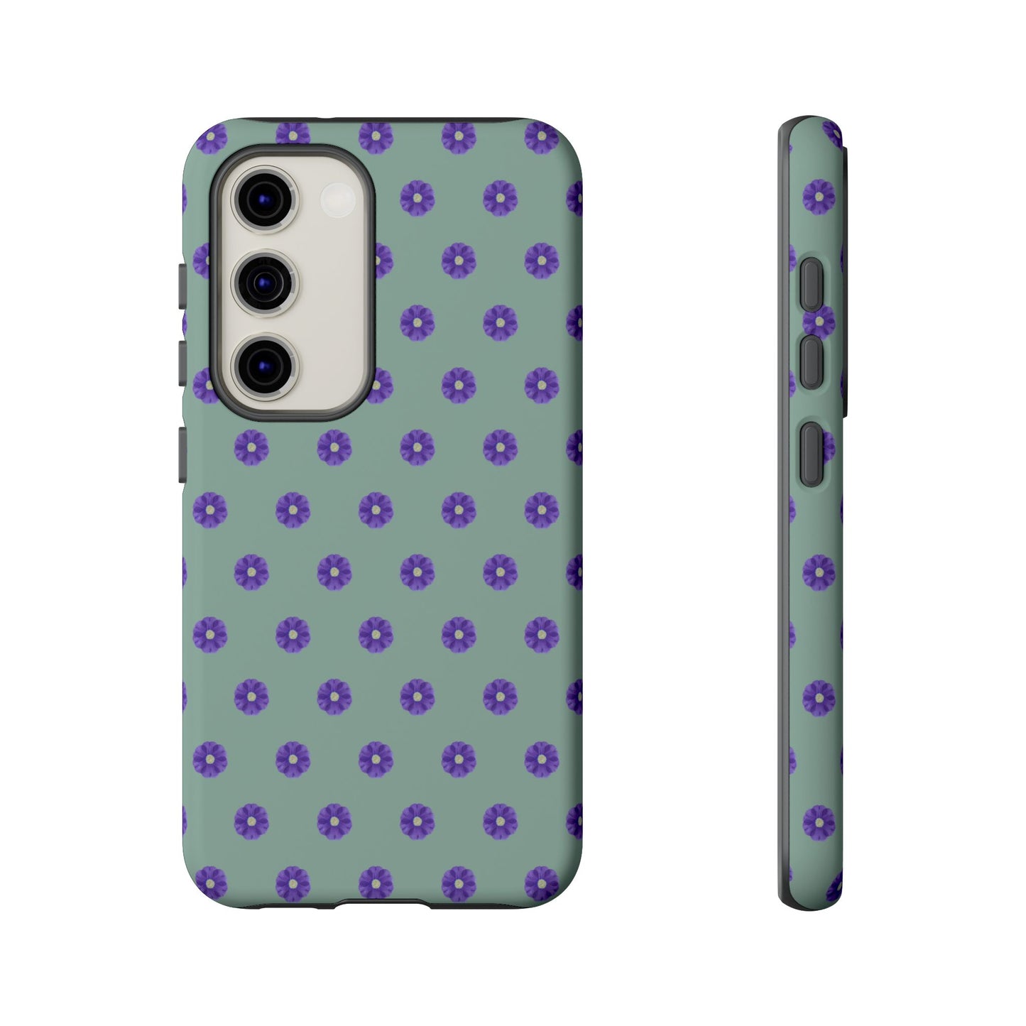 Coque Téléphone Samsung, iPhone & Google Pixel Renforcée Mate – Design Floral Epuré Fleurs de Primevère sur Fond Vert Eucalyptus | Protection Antichoc | Idée Cadeau Anniverssaire