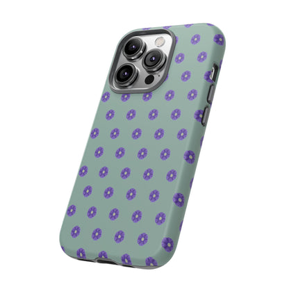 Coque Téléphone Samsung, iPhone & Google Pixel Renforcée Mate – Design Floral Epuré Fleurs de Primevère sur Fond Vert Eucalyptus | Protection Antichoc | Idée Cadeau Anniverssaire