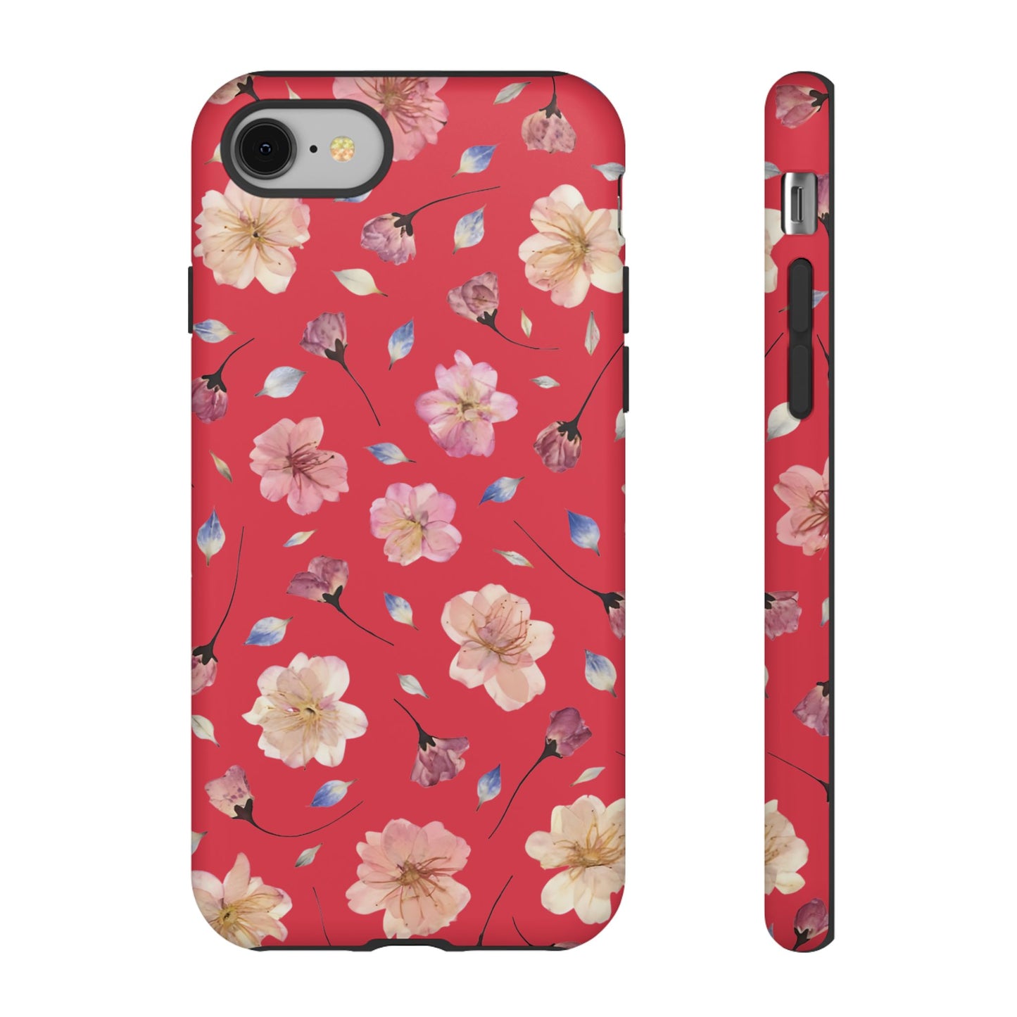 Coque Téléphone Samsung, iPhone & Google Pixel Renforcée Mate – Design Floral Fleurs de Cerisier sur Fond Rouge Féminin | Protection Antichoc | Idée Cadeau Femme