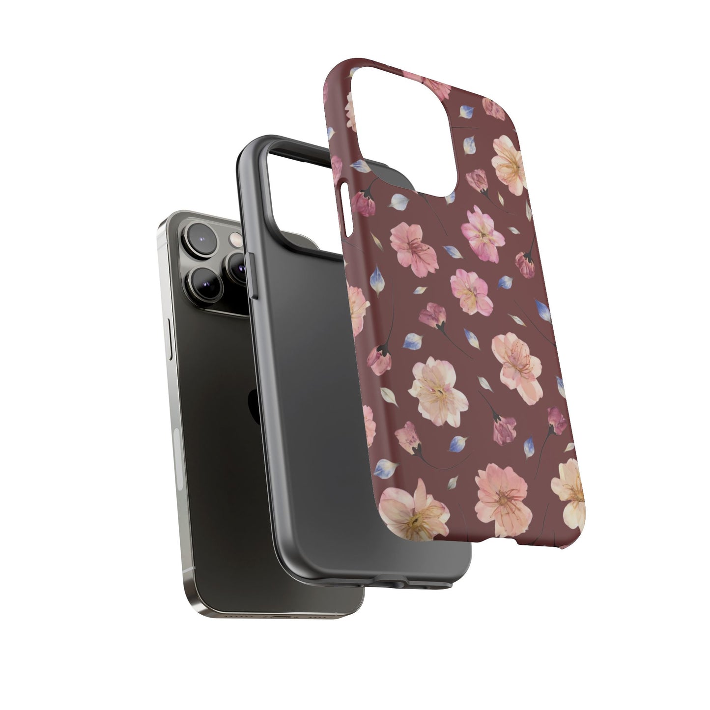 Coque Téléphone Samsung, iPhone & Google Pixel Renforcée Mate – Design Floral Fleurs de Cerisier sur Fond Bordeaux | Protection Antichoc | Idée Cadeau Pour Elle