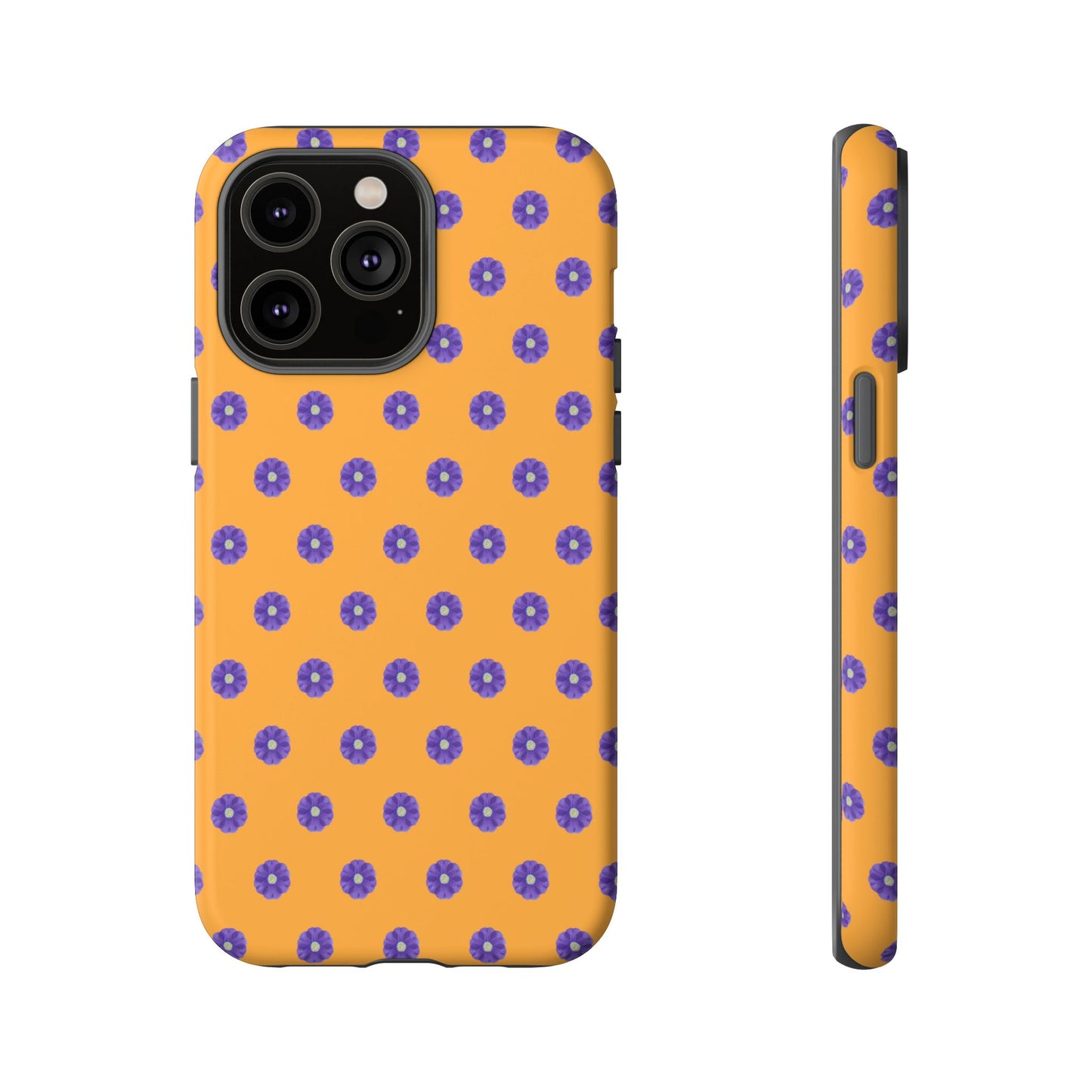 Coque Téléphone Samsung, iPhone & Google Pixel Renforcée Mate – Design Botanique Epuré Fleurs de Primevère sur Fond Ambre | Protection Antichoc | Idée Cadeau Femme