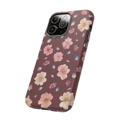 Coque Téléphone Samsung, iPhone & Google Pixel Renforcée Mate – Design Floral Fleurs de Cerisier sur Fond Bordeaux | Protection Antichoc | Idée Cadeau Pour Elle