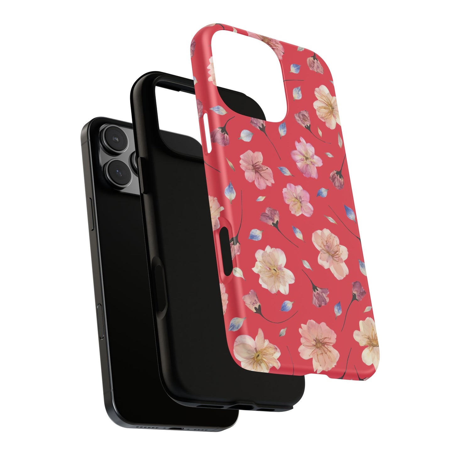 Coque Téléphone Samsung, iPhone & Google Pixel Renforcée Mate – Design Floral Fleurs de Cerisier sur Fond Rouge Féminin | Protection Antichoc | Idée Cadeau Femme