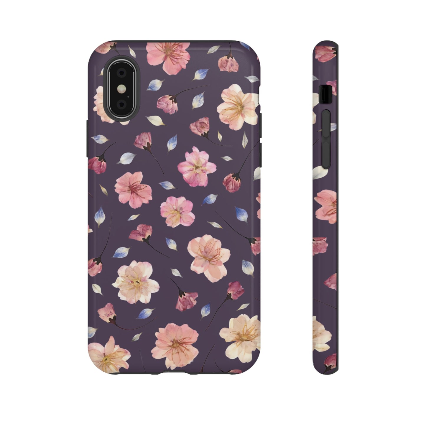 Coque Téléphone Samsung, iPhone & Google Pixel Renforcée Mate – Design Floral Fleurs de Cerisier sur Fond Couleur Prune | Protection Antichoc | Idée Cadeau Femme