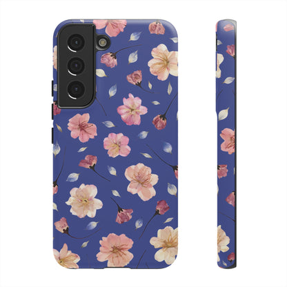Coque Téléphone Samsung, iPhone & Google Pixel Renforcée Mate – Design Floral Fleurs de Cerisier sur Fond Bleu Encre | Protection Antichoc | Idée Cadeau Pour Elle