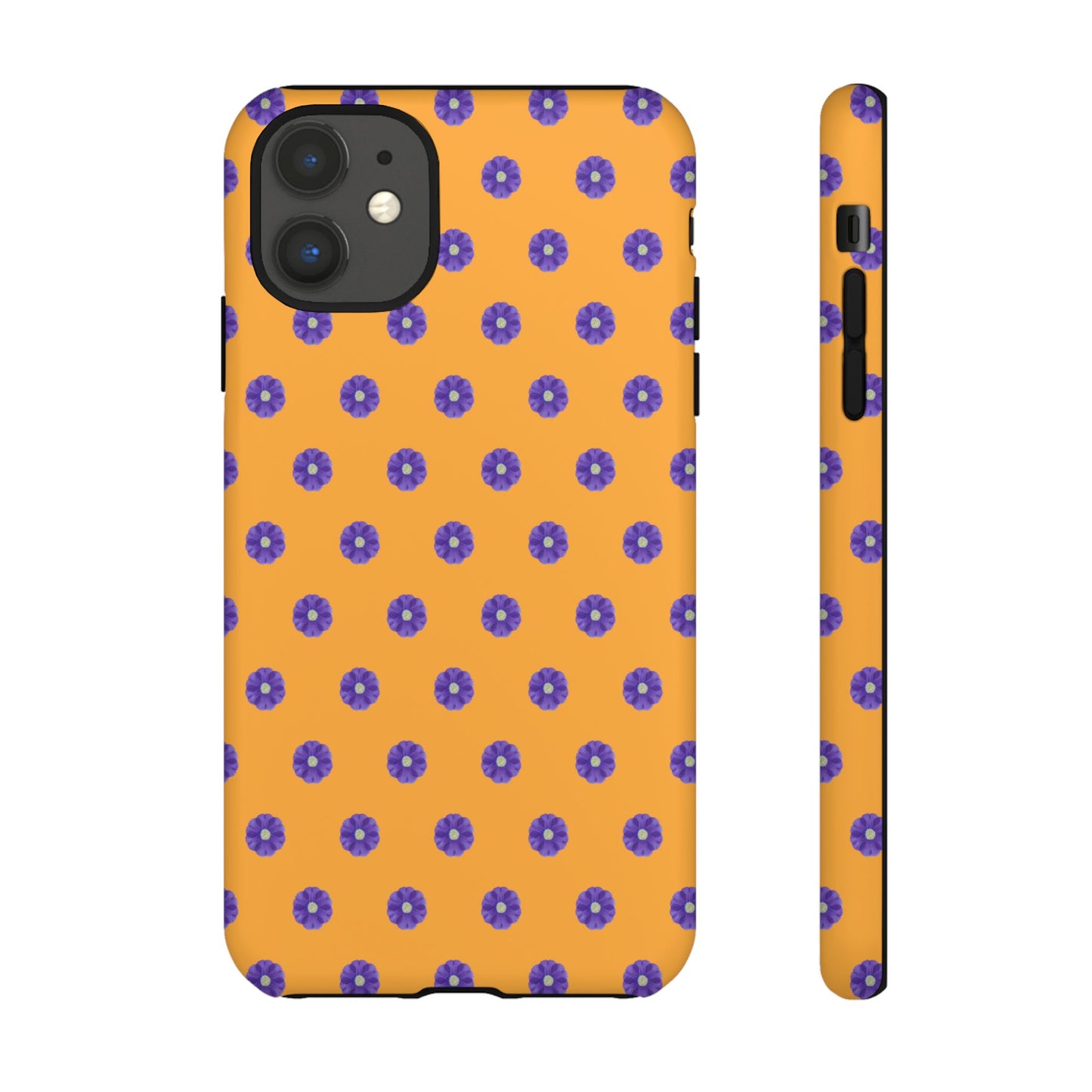 Coque Téléphone Samsung, iPhone & Google Pixel Renforcée Mate – Design Botanique Epuré Fleurs de Primevère sur Fond Ambre | Protection Antichoc | Idée Cadeau Femme