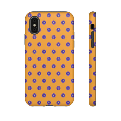 Coque Téléphone Samsung, iPhone & Google Pixel Renforcée Mate – Design Botanique Epuré Fleurs de Primevère sur Fond Ambre | Protection Antichoc | Idée Cadeau Femme
