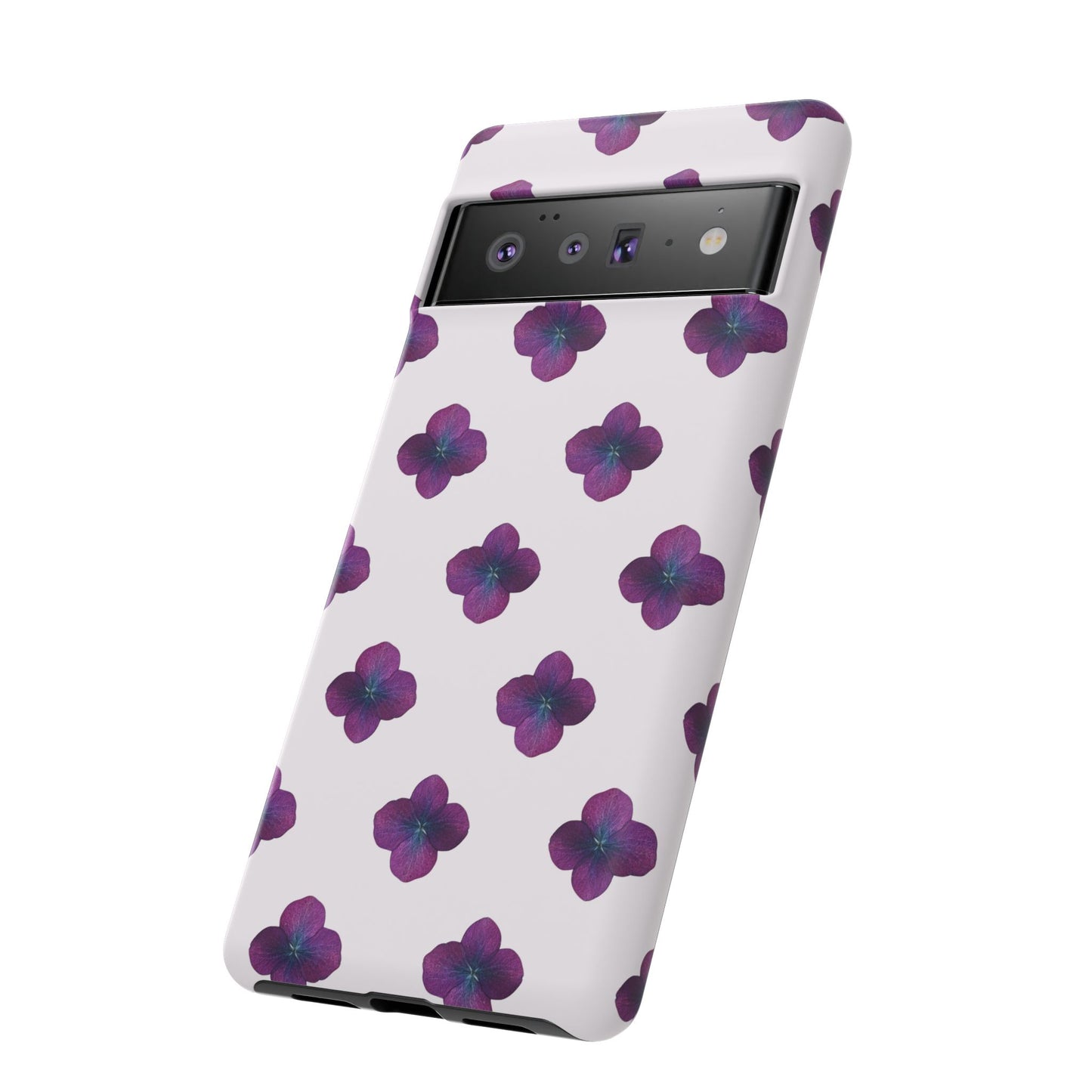 Coque Téléphone Samsung, iPhone & Google Pixel Renforcée Mate – Design Floral Epuré Fleurs de Hortensia sur Fond Blanc Perlé | Protection Antichoc | Idée Cadeau Anniversaire