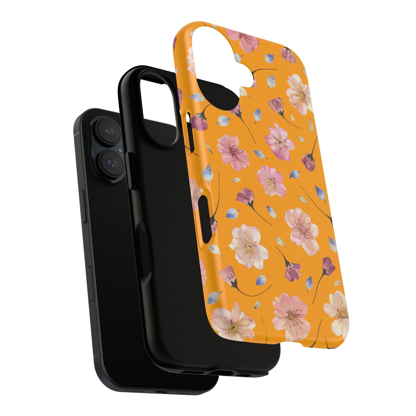 Coque Téléphone Samsung, iPhone & Google Pixel Renforcée Mate – Design Floral Fleurs de Cerisier sur Fond Couleur Curcuma| Protection Antichoc | Idée Cadeau Femme