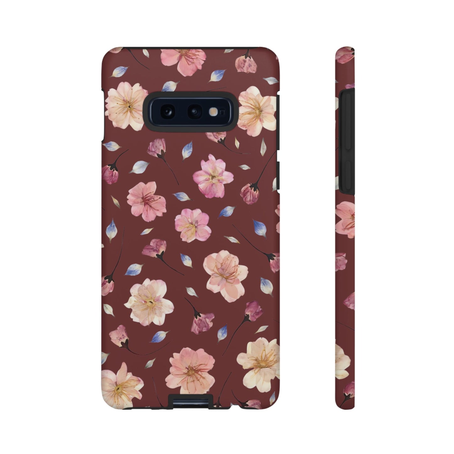 Coque Téléphone Samsung, iPhone & Google Pixel Renforcée Mate – Design Floral Fleurs de Cerisier sur Fond Bordeaux | Protection Antichoc | Idée Cadeau Pour Elle
