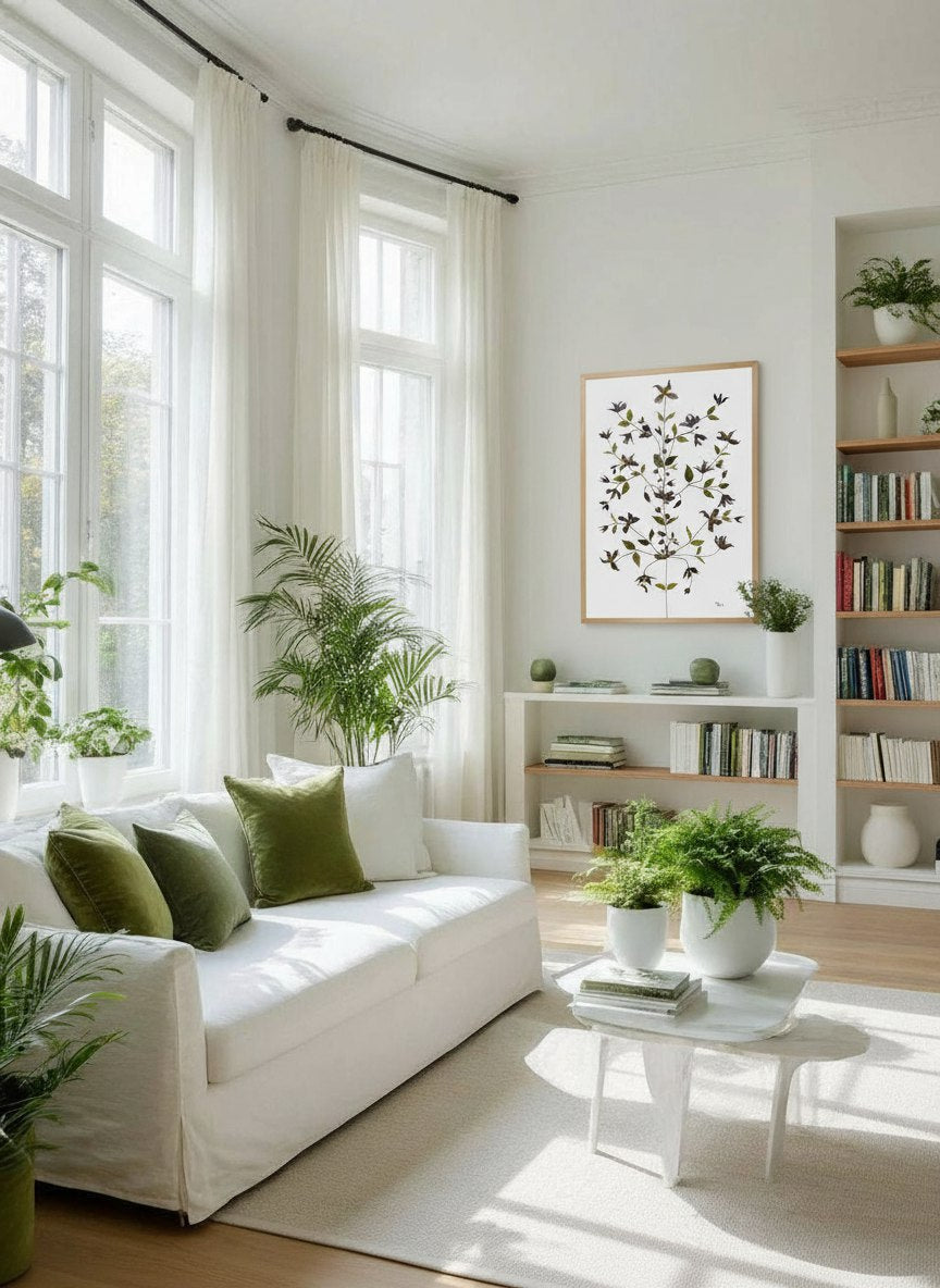 Herbier d'art encadré de la collection Les Expressifs, composé des clématites.  Les végétaux sont pressés et séchés naturellement pour préserver leur délicatesse. Présenté dans un cadre en bois de tilleul éco-responsable. Pour une conservation optimale, évitez l'exposition directe au soleil ou à l'humidité. Usage exclusivement visuel, reproduction interdite.